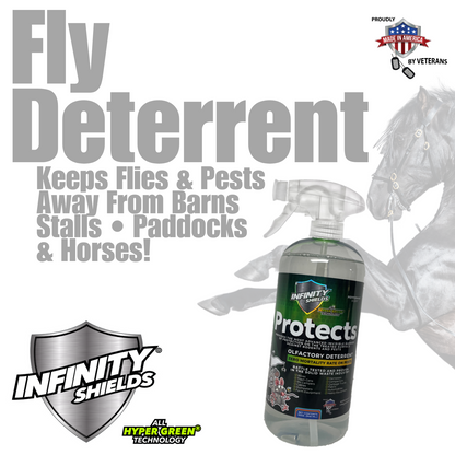 Infinity Shields Protects | Equestrian Fly Deterrent | 65oz Barn Hose Rinse | Peppermint Mist