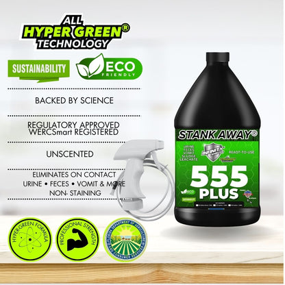 Los escudos infinitos apestaban | Eliminador de olores 555Plus Hyper Green® | Pulverizador remoto de jarra de 128 oz | Floral