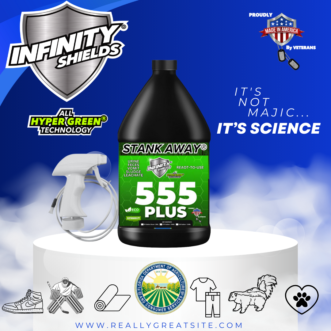 Los escudos infinitos apestaban | Eliminador de olores 555Plus Hyper Green® | Pulverizador remoto de jarra de 128 oz | Floral