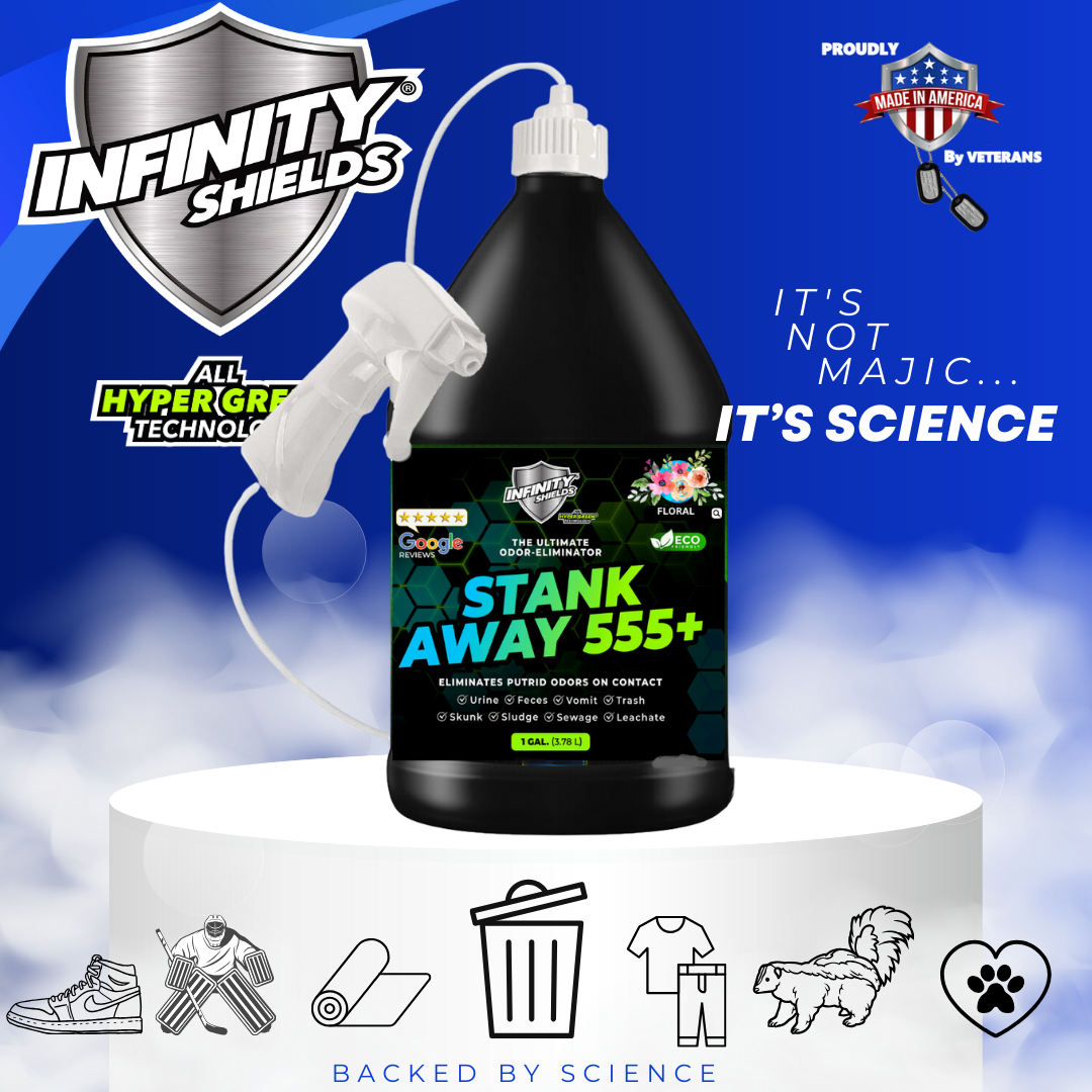 Infinity Shields Stank Away | 555 Plus Hyper Green® Odor Eliminator | 128 oz Jug Remote Sprayer