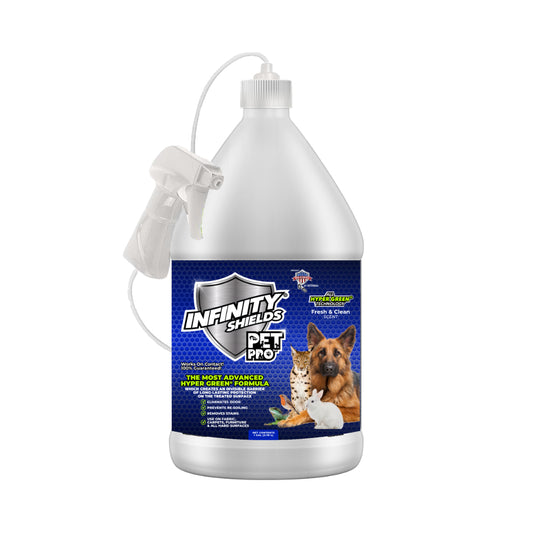 Infinity Shields® Pet Pro™ | Éliminateur d'odeurs et de taches d'animaux | Nettoyant pour tapis | Bidon de 3,8 l | Frais et propre