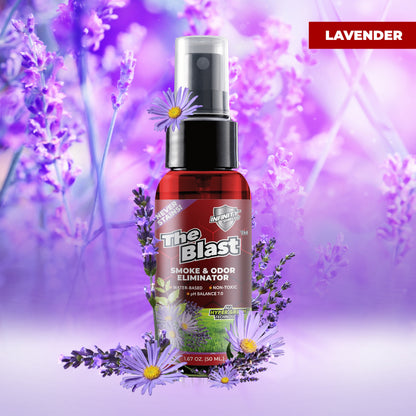 El eliminador de humo y olores explosivos | Paquete de 6 fundas | Mini botellas de niebla de 1,67 oz | Lavanda 