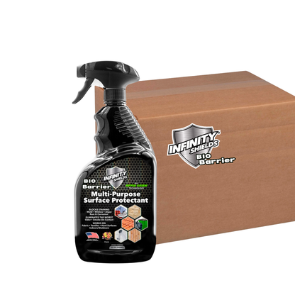 Barrière biologique Infinity Shields® | Protection multi-surfaces | Crée une barrière durable contre les taches, les odeurs et les dommages environnementaux | Vaporisateur à gâchette de 940 ml, boîte de 12