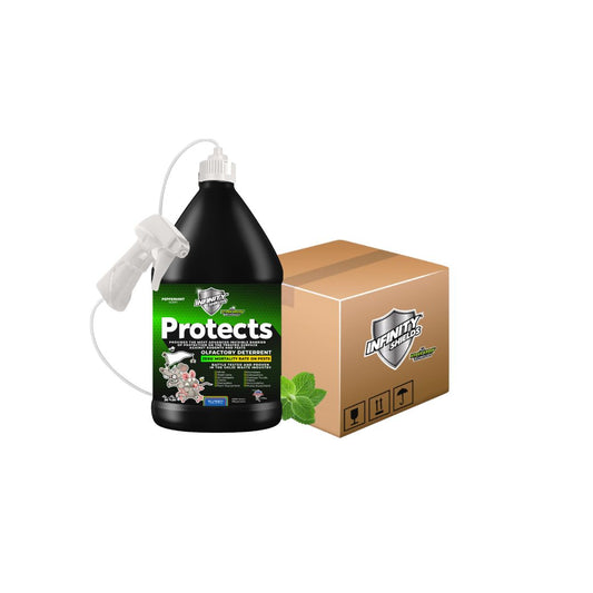 Infinity Shields protege | Spray disuasivo de roedores | Hiperverde | Pulverizador remoto de jarra de 128 oz de larga duración Menta | Caso de 4