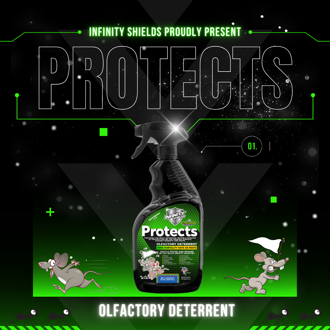 Infinity Shields Protects™ | Rodent Deterrent Spray |Hyper Green | Long-Lasting 128oz Jug | Peppermint | Single